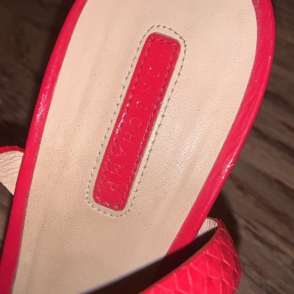 Longchamp wedges red designer printed size 7.5 boho luxury spring resort classic - Picture 3 of 5